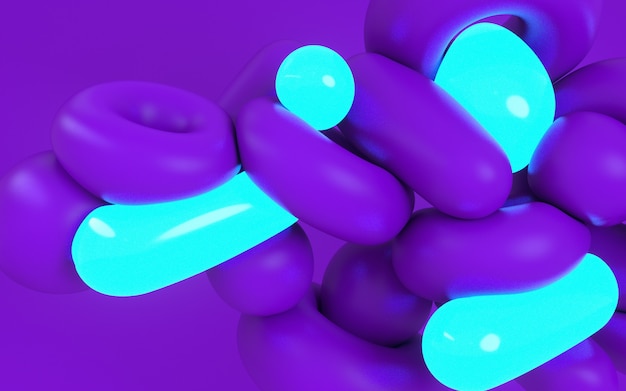 Illustration der Wiedergabe 3d von weichen dynamischen Formen. Mutige lila Farbe und Neonlichtmaterial.