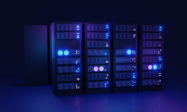 Illustration des 3D-Konzepts des Rechenzentrums Cluster leistungsstarker Server