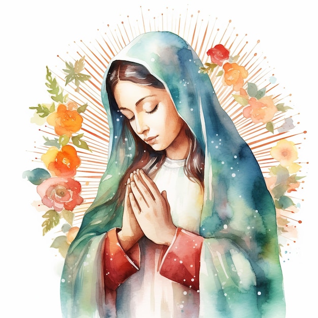 Illustration des Aquarells Unsere Liebe Frau von Guadalupe Clipart betet