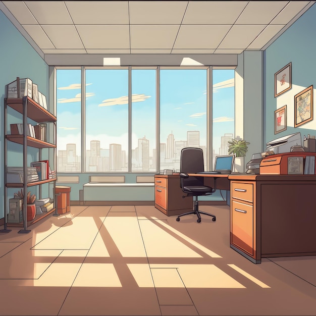 Illustration des Direktoriums im Anime- oder Cartoon-Stil Hat breite Fenster