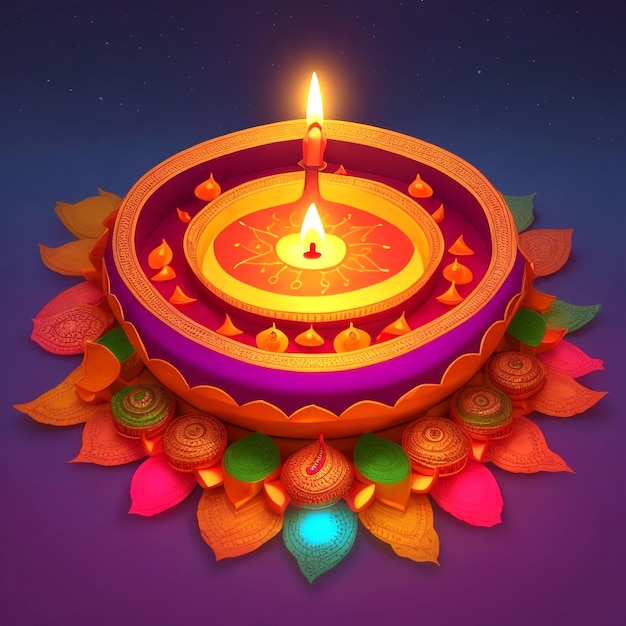 Illustration des Diwali-Festes Diya-Lampe mit Rangoli an der Unterseite