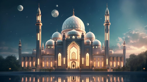 Illustration des erstaunlichen Architekturdesigns der generativen ai des muslimischen Moschee-Ramadan-Konzepts