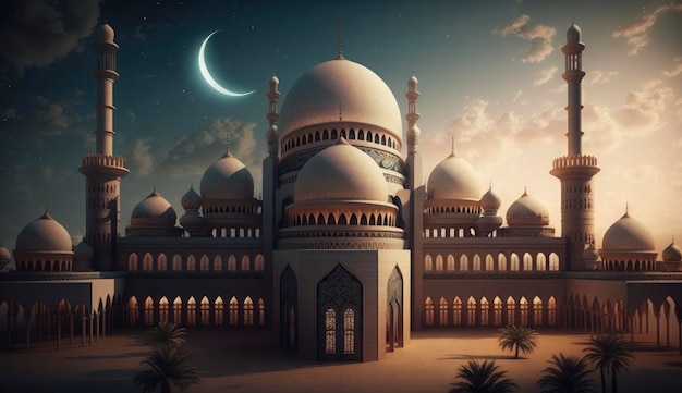 Illustration des erstaunlichen Architekturdesigns der muslimischen Moschee Ramadan Kareem Hintergrund der islamischen Architektur Ramdan Kareem Islamische Moschee Ramdan Ramzan Eid Kultur Arabisch Generieren Sie Ai