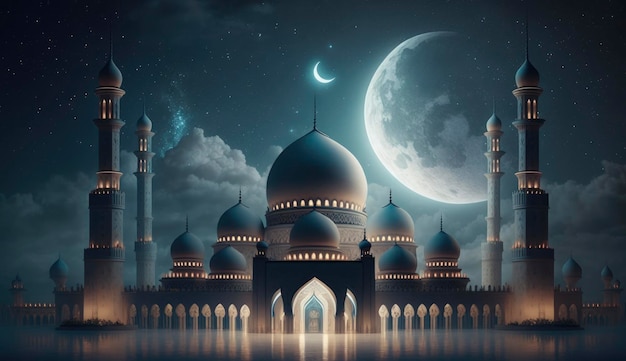 Illustration des erstaunlichen Architekturdesigns der muslimischen Moschee Ramadan Kareem Hintergrund der islamischen Architektur Ramdan Kareem Islamische Moschee Ramdan Ramzan Eid Kultur Arabisch Generieren Sie Ai