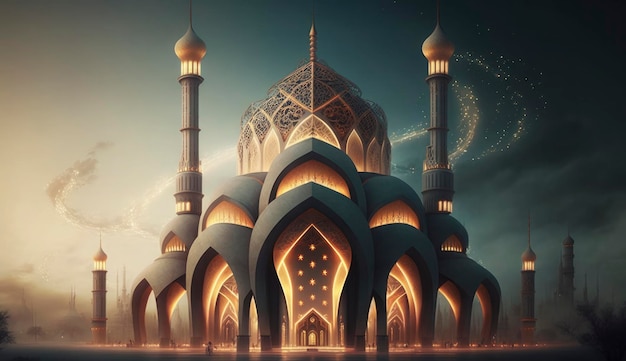 Illustration des erstaunlichen Architekturdesigns der muslimischen Moschee Ramadan Kareem Hintergrund der islamischen Architektur Ramdan Kareem Islamische Moschee Ramdan Ramzan Eid Kultur Arabisch Generieren Sie Ai