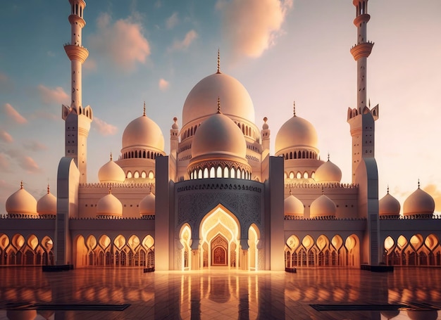 Illustration des erstaunlichen Architekturdesigns der muslimischen Moschee Ramadan Kareem Hintergrund der islamischen Architektur Ramdan Kareem Islamische Moschee Ramdan Ramzan Eid Kultur Arabisch Generieren Sie Ai