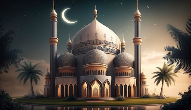 Illustration des erstaunlichen Architekturdesigns der muslimischen Moschee Ramadan Kareem Hintergrund der islamischen Architektur Ramdan Kareem Islamische Moschee Ramdan Ramzan Eid Kultur Arabisch Generieren Sie Ai