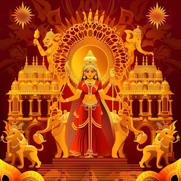 Illustration des Happy Durga Puja Festivals Hintergrund für das indische Urlaub Dussehra