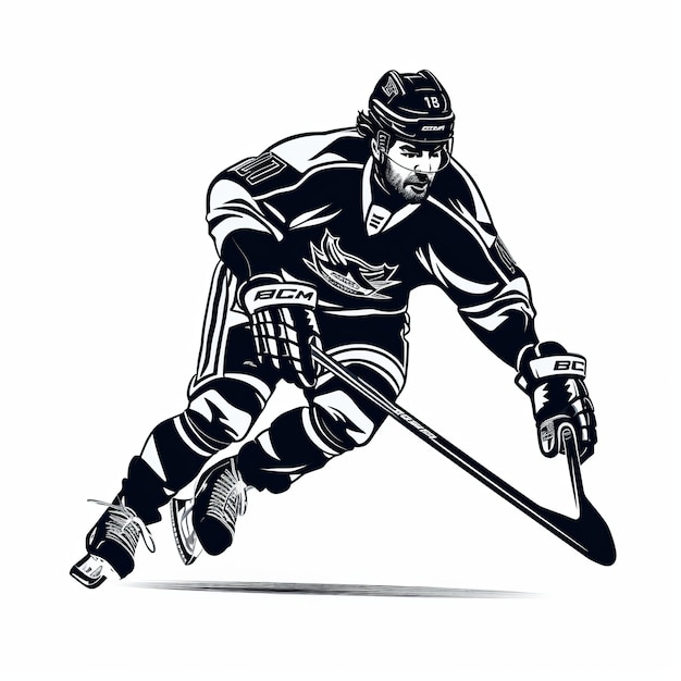 Illustration des Hockeyspielers 2D-Logo-Silhouette, Vektor, weißer Hintergrund