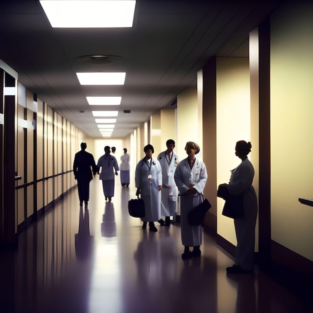 Illustration des medizinischen Personals im Gesundheitswesen im abstrakten Konzept des Flurs