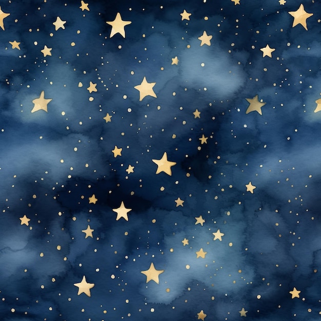 Illustration des nahtlosen marineblauen Aquarells „Celestial Starry Night“.