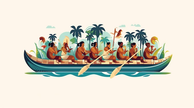 Illustration des Onam-Bootsrennens auf weißem Hintergrund von Onam. Generative KI
