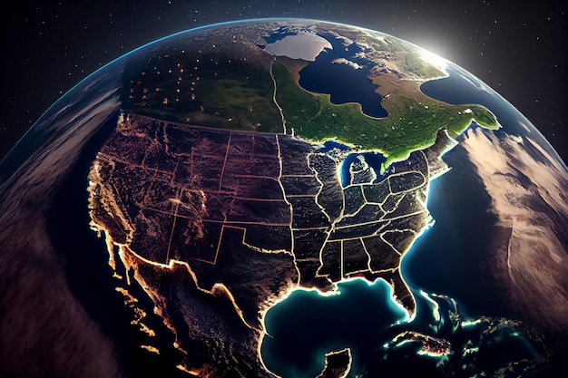 Illustration des Planeten Erde aus dem All bei Nacht NASA AI