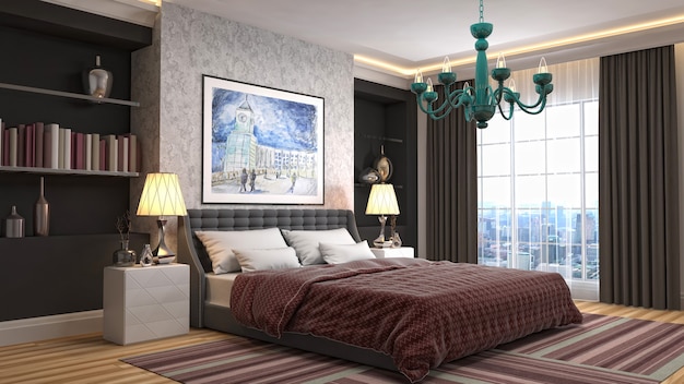 Illustration des Schlafzimmerinnenraums. 3D-Rendering
