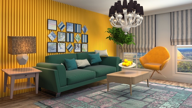 Illustration des Sofas, das im Wohnzimmer schwebt