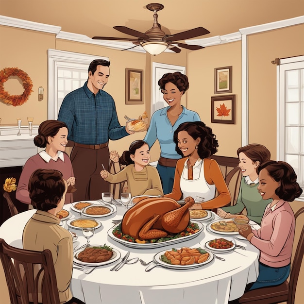 Illustration des Thanksgiving-Familie-Abends