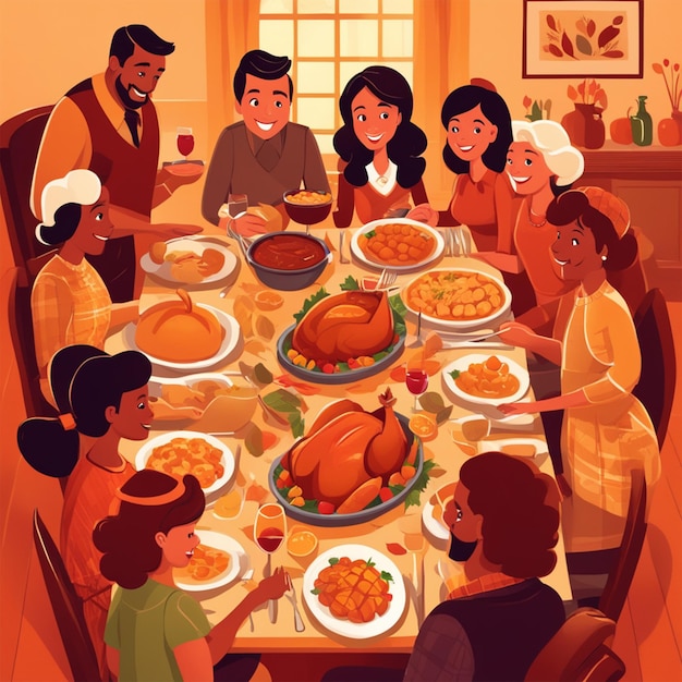 Illustration des Thanksgiving-Familie-Abends