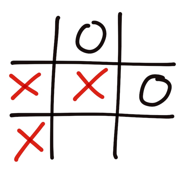 Illustration des Tic Tac Toe-Spiels auf weißem Hintergrund