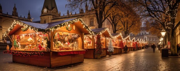 Illustration des traditionellen Weihnachtsmarktes in einer europäischen Stadt Generative ai