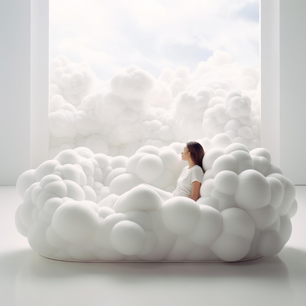 Foto illustration des verträumten wolkensofas genre surreales innendesign