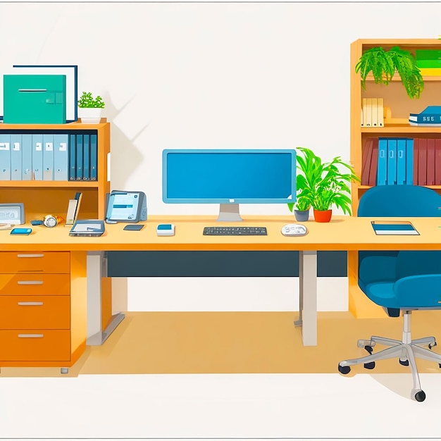 Illustration des von KI generierten Innenkonzepts für Büroarbeitsplatzmöbel