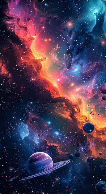 Illustration des Weltraums, die Galaxien, Sterne und himmlische Phänomene zeigt