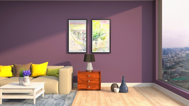 Illustration des Wohnzimmerinnenraums
