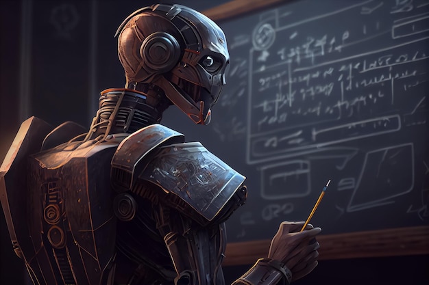 Illustration des zukünftigen Bildungsklassenzimmers mit Robotertechnologie AI