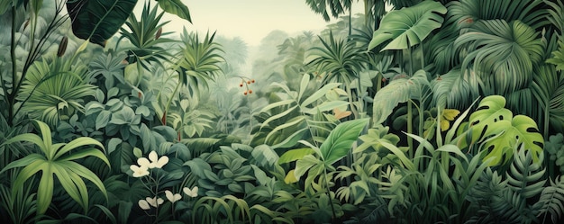 Illustration dichter Wälder mit vielen grünen Pflanzenblättern