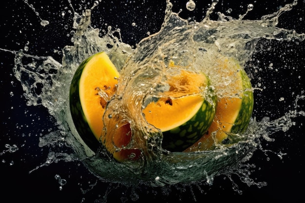 Illustration, die den berauschenden Spritzer saftiger Melonenfrüchte zeigt
