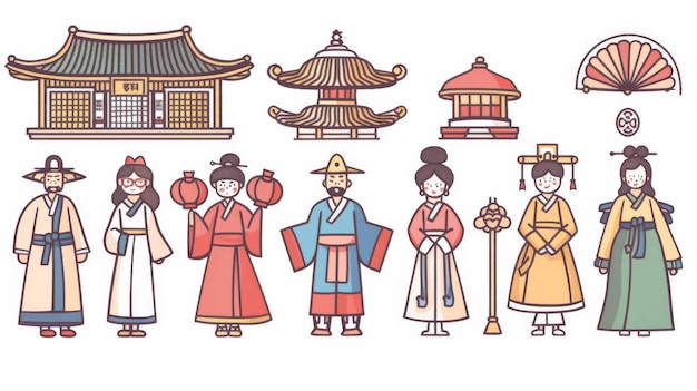 Illustration, die die traditionelle koreanische Kultur darstellt