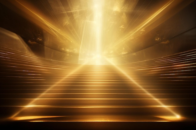 Illustration einer abstrakten Szene mit goldenen Lichtstrahlen und Treppen