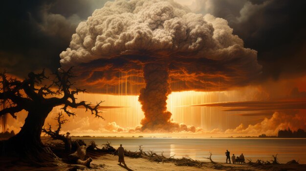 Illustration einer Atomexplosion mit Pilzwolken Weltkrieg Doomsday