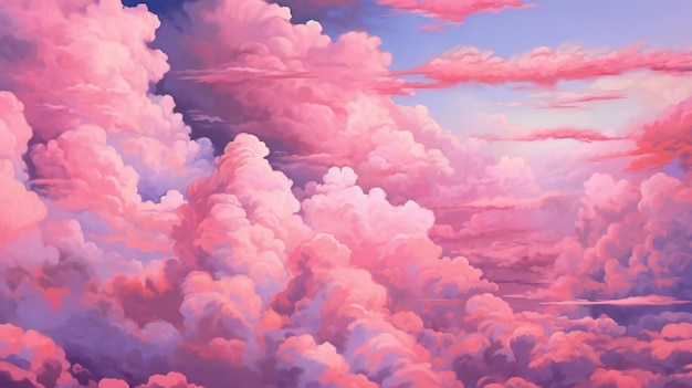 Illustration einer Fantasy-Wolkenlandschaft mit pastellfarbenen Wolken