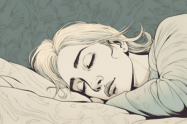 Illustration einer Frau, die auf einem Bett schläft Generative KI 1