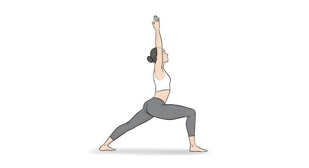 Illustration einer Frau, die eine hohe Lunge-Pose im Yoga übt