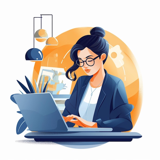 Illustration einer Frau mit Brille im Büro