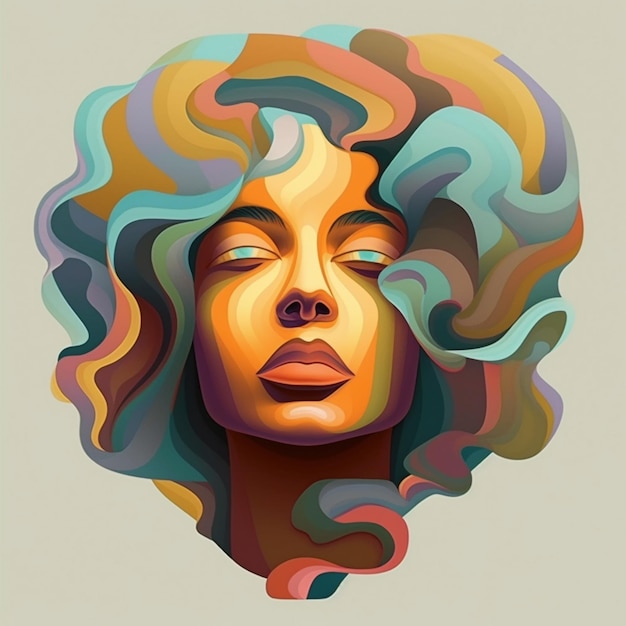 Illustration einer Frau mit buntem Haar und generativem Gesicht