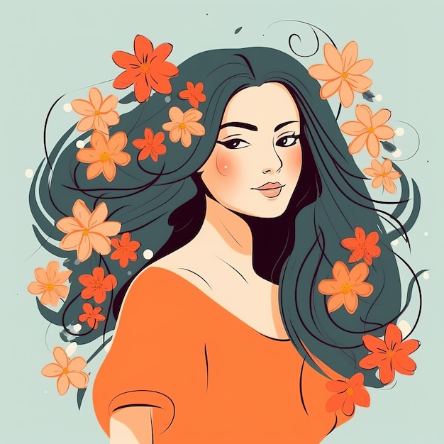 Illustration einer Frau, umgeben von Blumen