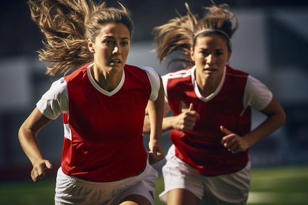 Illustration einer Fußballspielerin auf dem Fußballplatz am Abend