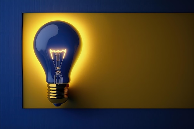 Illustration einer Glühbirne auf gelbem und dunkelblauem Hintergrund Kreativitätskonzept Generative KI