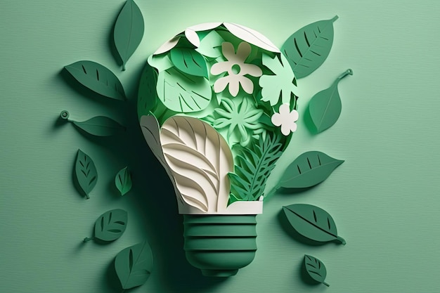Illustration einer Glühbirne aus Papierausschnitt-Ideenkonzept Generative KI