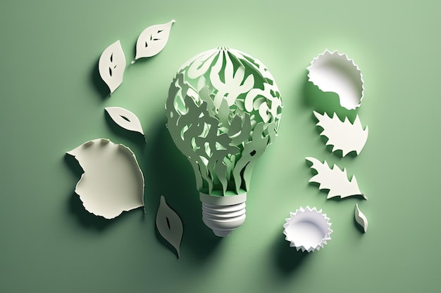 Illustration einer Glühbirne aus Papierausschnitt-Ideenkonzept Generative KI