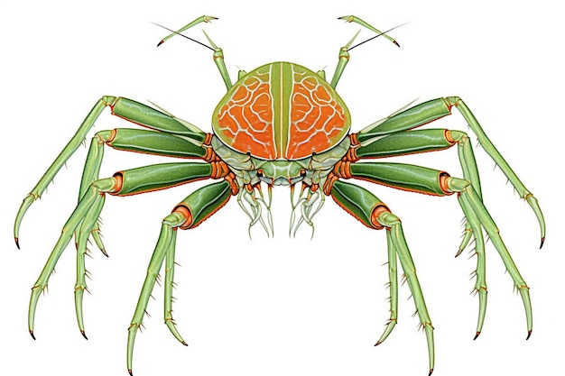 Foto illustration einer großen grünen spinne auf weißem hintergrund im retrostil