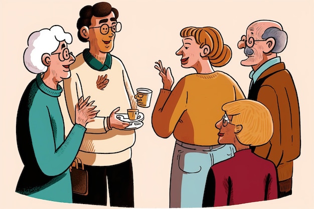 Illustration einer Gruppe von Senioren, die miteinander reden