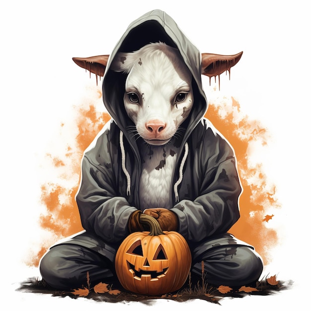 Illustration einer Halloween-Kuh, ein Gemälde eines kleinen Tieres, das trägt