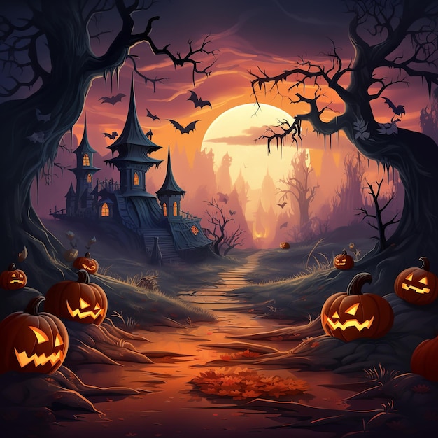 Illustration einer Halloween-Tapete und eines Gemäldes