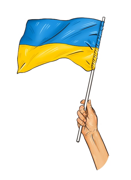 Foto illustration einer hand, die die ukrainische flagge hält