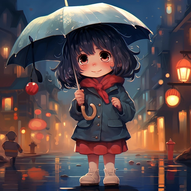 Illustration einer Illustration eines Mädchens, das einen Regenschirmkawaiia hält