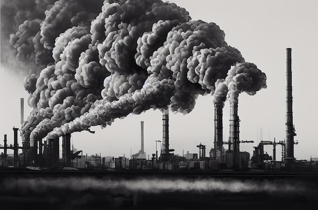 Foto illustration einer industriefabrik, die giftige dämpfe ausstößt, die die umwelt schädigen